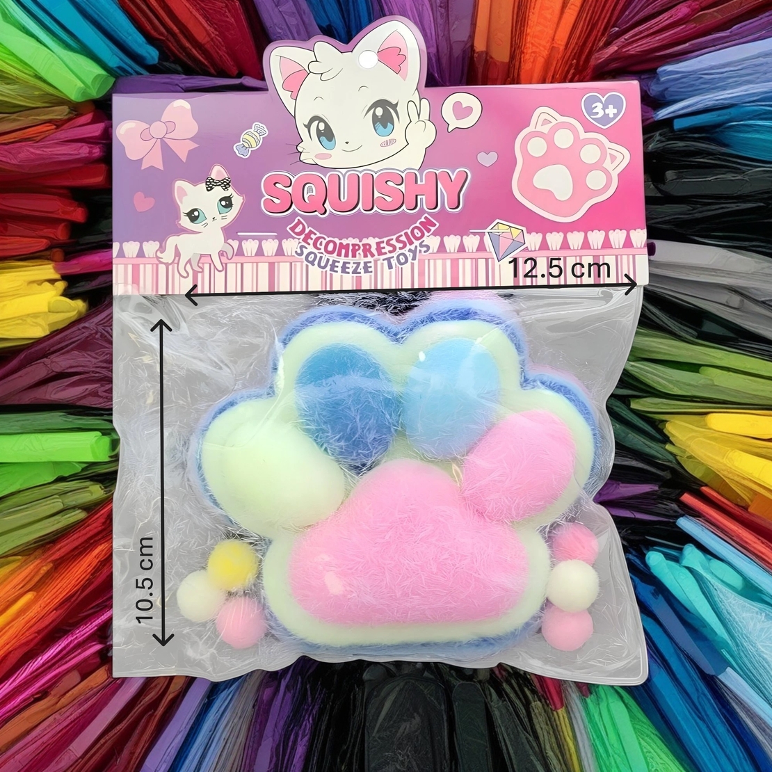 Jucarie Antistres Squishy, Flippy, cu Revenire Lenta, Squeeze Pinch Family, Model Cat Paw, 12.5x10.5 cm, 220g, Ambalaj Transparent, Model 3, Multicolor