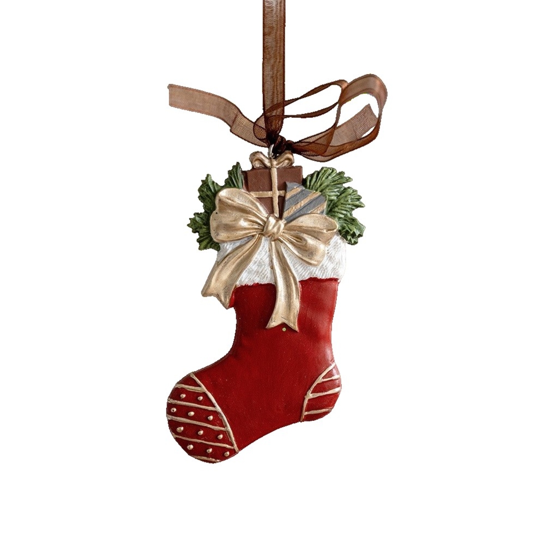 Decoratiune de Craciun, Flippy, pentru Brad, Model Soseta, 10 x 6 cm, din Rasina, Multicolor