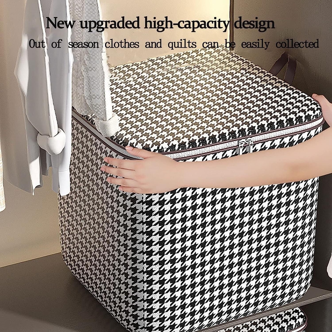 Cutie de Depozitare cu Fermoar, Flippy, Pliabila, Maner Ranforsat, Fermoar Rezistent, pentru Haine, Paturi, Plapumi, Perne, Lenjerii de Pat, Jucarii, 50x50x70 cm, 180 Litri, in Carouri, Alb-Negru