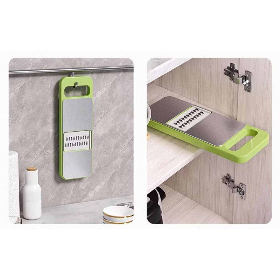 Set Multifunctional din 7 Piese, Flippy, pentru Taierea si Maruntirea Legumelor, Uz Casnic,din Otel Inoxidabil, Gri-Verde