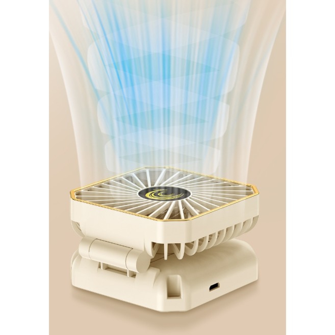 Ventilator Portabil, Flippy, de Gat, de Birou, Suport Telefon, 14 x 7 cm, Incarcare USB, din ABS, 3 Viteze, Bej