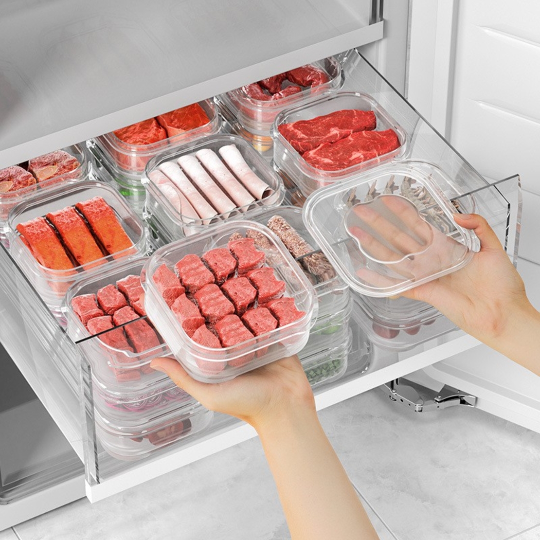 Caserola Alimentara, Flippy, Cutie pentru Pastrare a Alimentelor, Cutie Depozitare pentru Frigider, Sigilata Dreptunghiulara, din Plastic, 12 x 12 x 4.5 cm, 350ml, Transparent