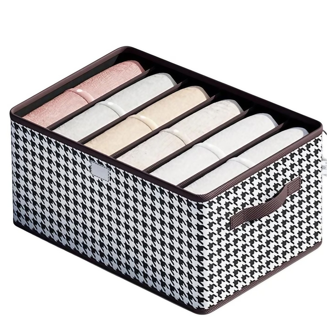 Cutie De Depozitare, Flippy, Pentru Haine, Lenjerie, Sosete Si Sutiene, Material Textil, 6 Compartimente, 44x30x20 cm, Culoare Alb-Negru