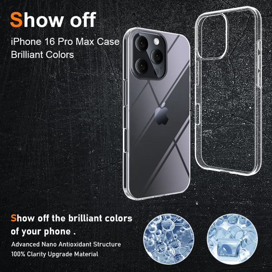Husa de Protectie din Silicon, pentru Apple iPhone 16 Pro Max, PC, Antisoc, Rezistenta la Impact, Transparenta