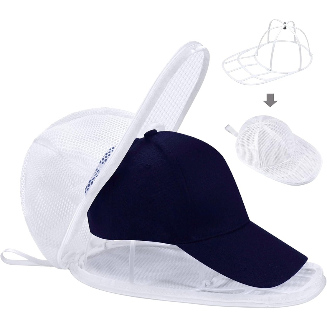 Husa de Spalare Sapca, Flippy, pentru Masina de Spalat, din Poliester, Circumferinta 53 cm, cu Fermoar, cu Suport Sapca, Alb