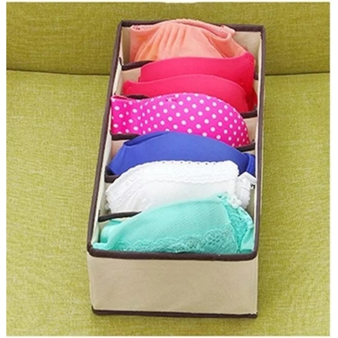Cutie De Depozitare, Flippy, Pentru Lenjerie, Sosete Si Sutiene, Material Textil, 6 Compartimente, 32 x 16 x 10 cm, Culoare Bej