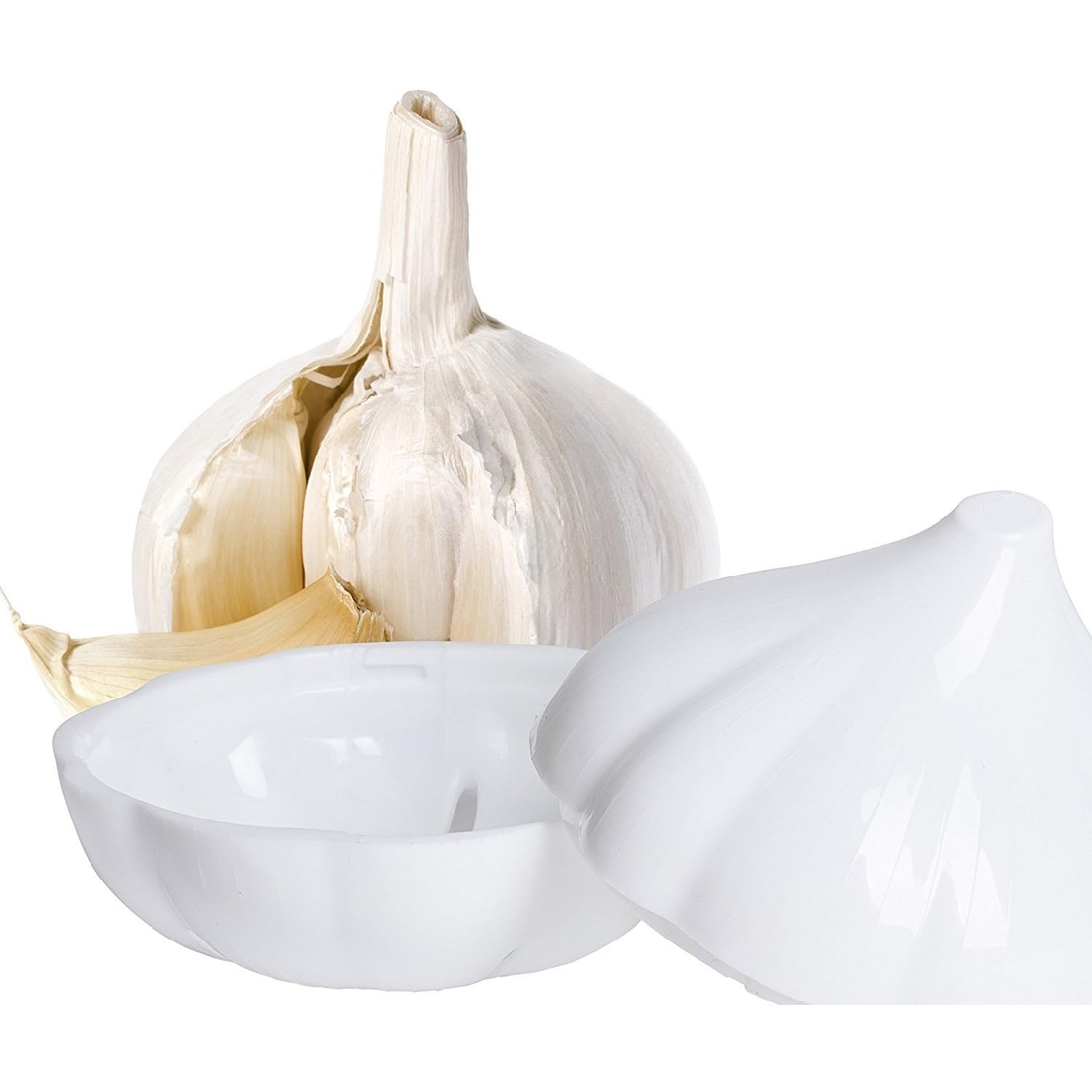Cutie Alimentara, Flippy, Model Usturoi, din Plastic, 9 x 9 x 9 cm, 350 ml, Alb