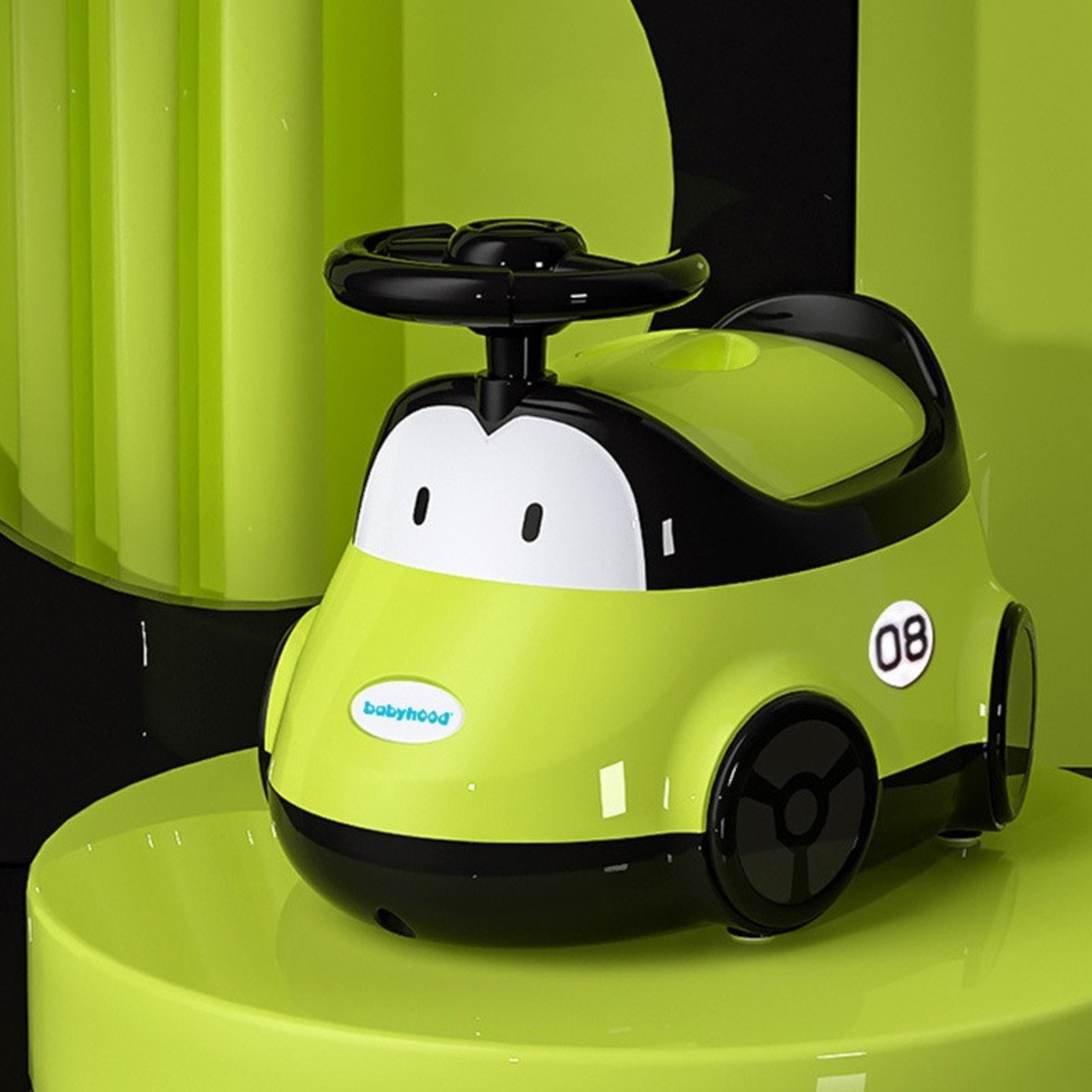 Olita pentru Copii, Flippy, +1an, Portabila, Design Masinuta cu Capac, Model Prietenos, Non-Toxic, Compartiment Detasabil, Usor de Curatat, Verde