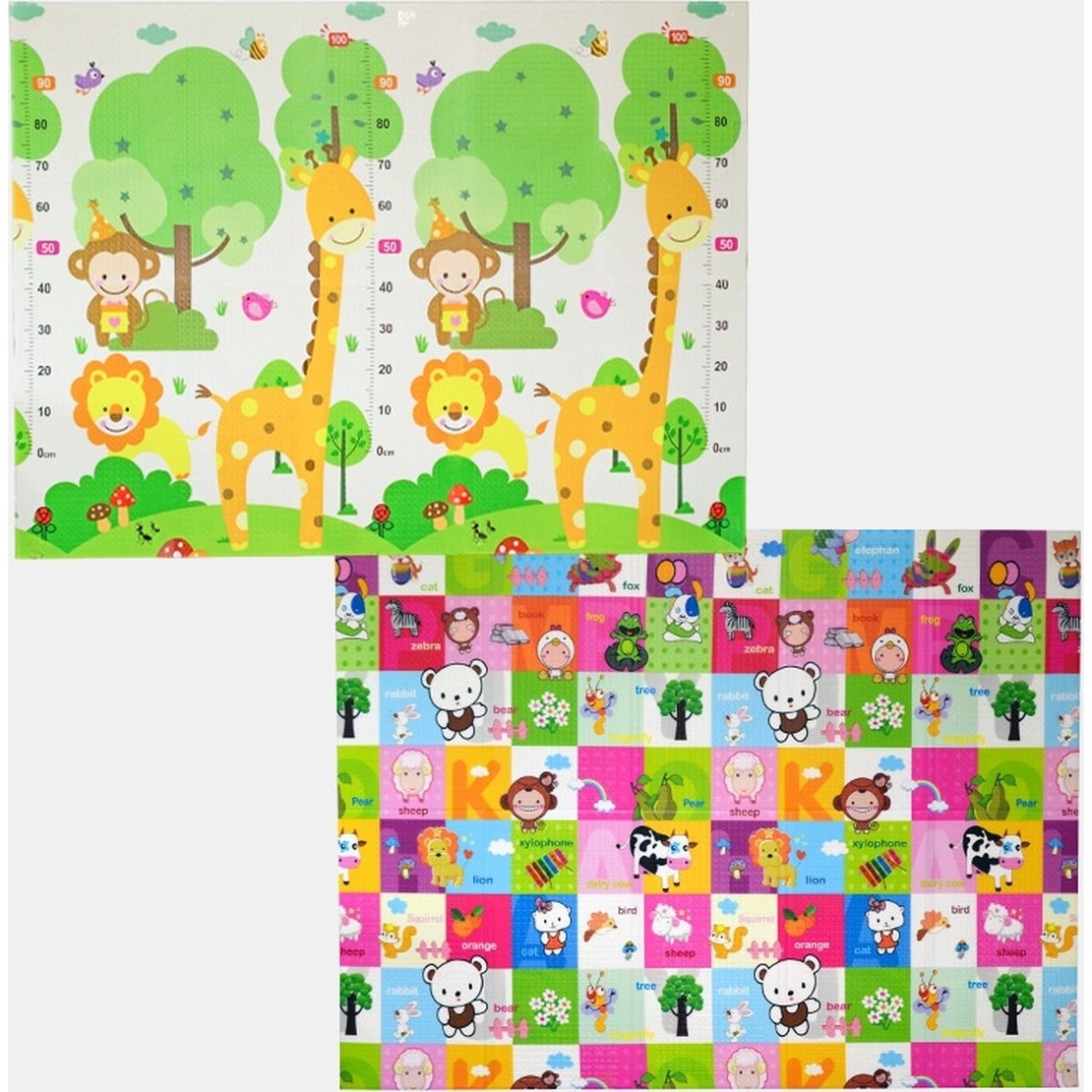 Covoras pentru Copii, Flippy, cu 2 Fete, Model Safari/Animale, din XPE+PE, Impermeabil, Antiderapant, Protectie Termica, +3 Luni, Pliabil, 150 x 200 x 1 cm, Multicolor