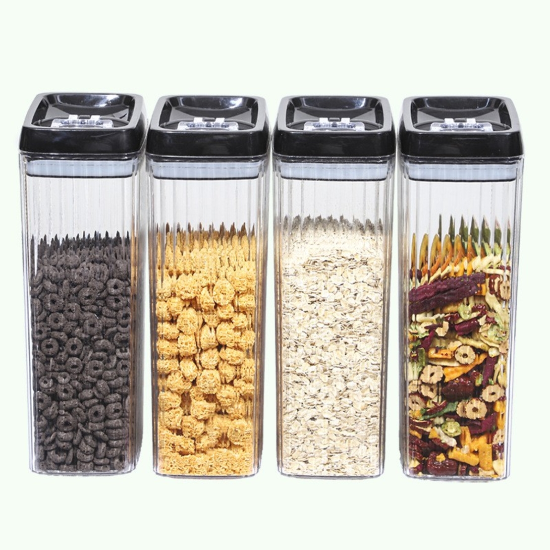 Set 4 Recipiente din Plastic, Flippy, pentru Alimente/Obiecte, Inchidere Ermetica, Textura Ondulata, 4 x 3.3 l, Transparent