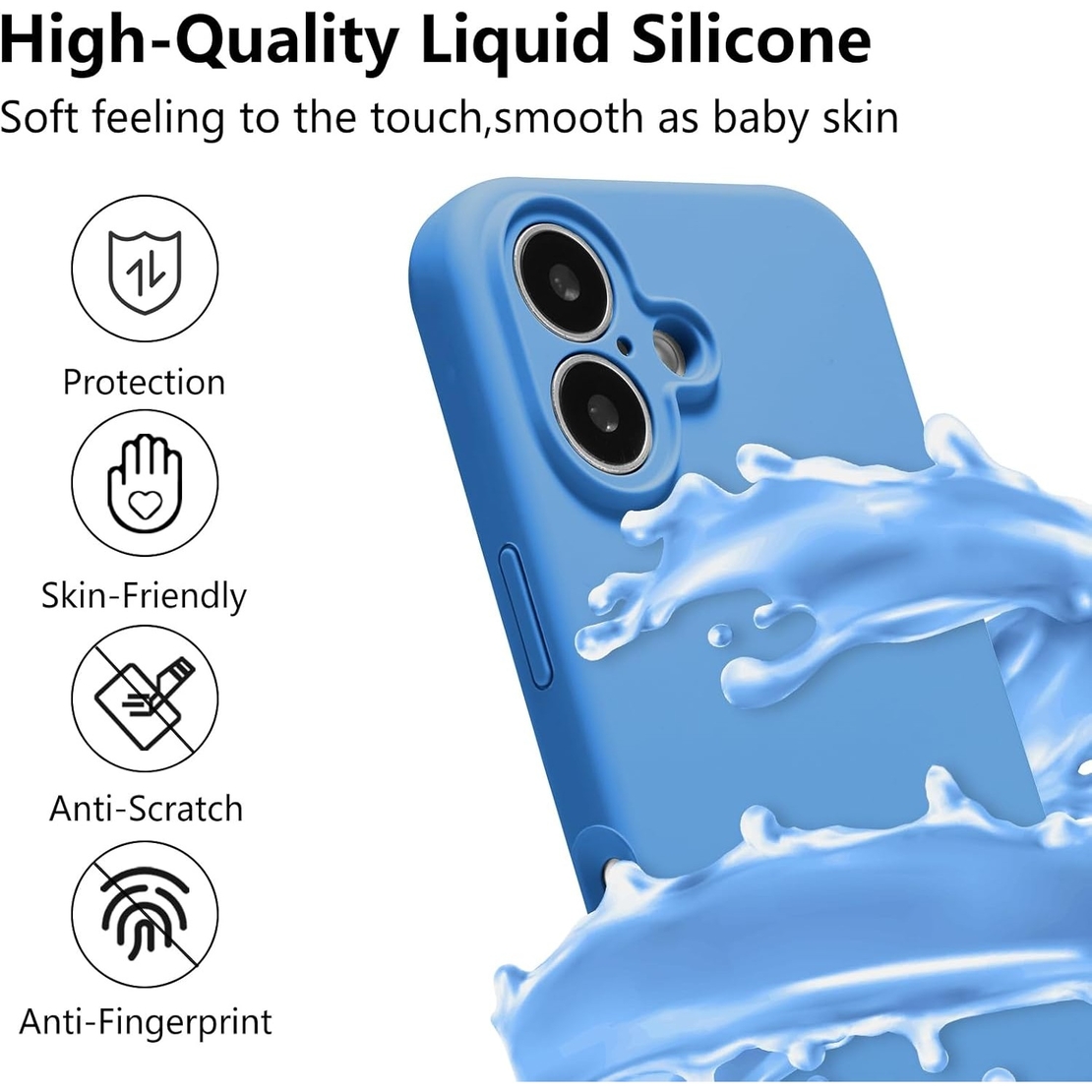 Husa de Protectie, Flippy, pentru iPhone 16, Liquid Silicone, cu Microfibra pe Interior, Protectie Antisoc, Compatibil Incarcare Wireless, Albastru