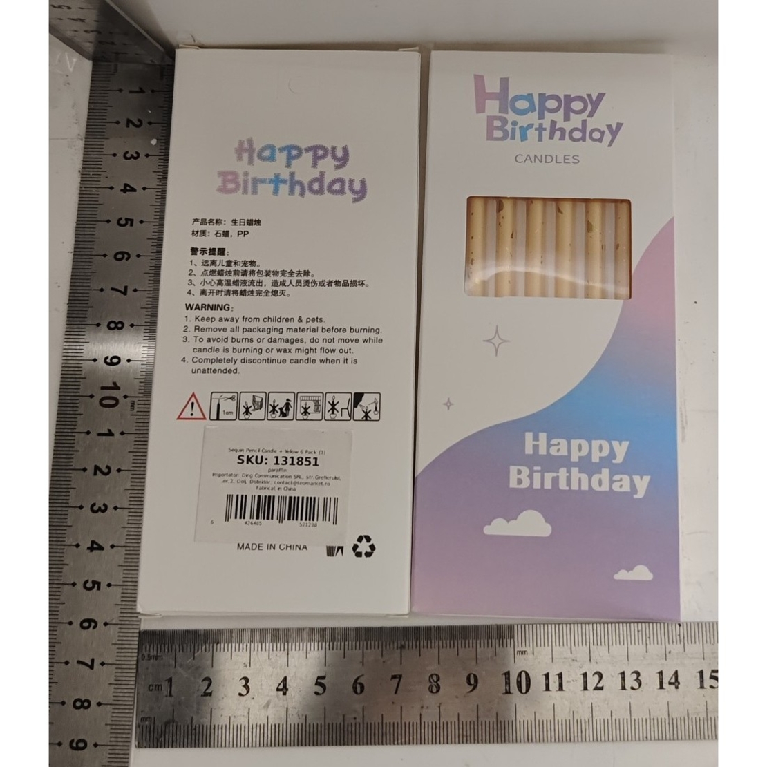 Set 6 Lumanari Lungi, Flippy, din Parafina, 10 x 0.5 cm, Happy Birthday, Bej