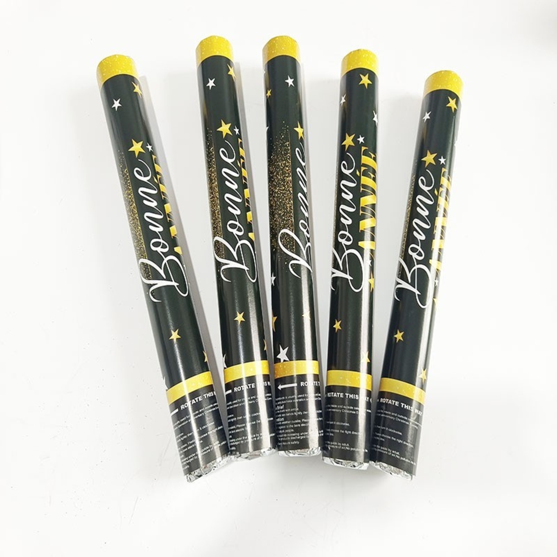 Tub de Confetti, Flippy, Bonne Annee, 40x5 cm, Confetii Stelute din Aluminiu, Auriu/Argintiu