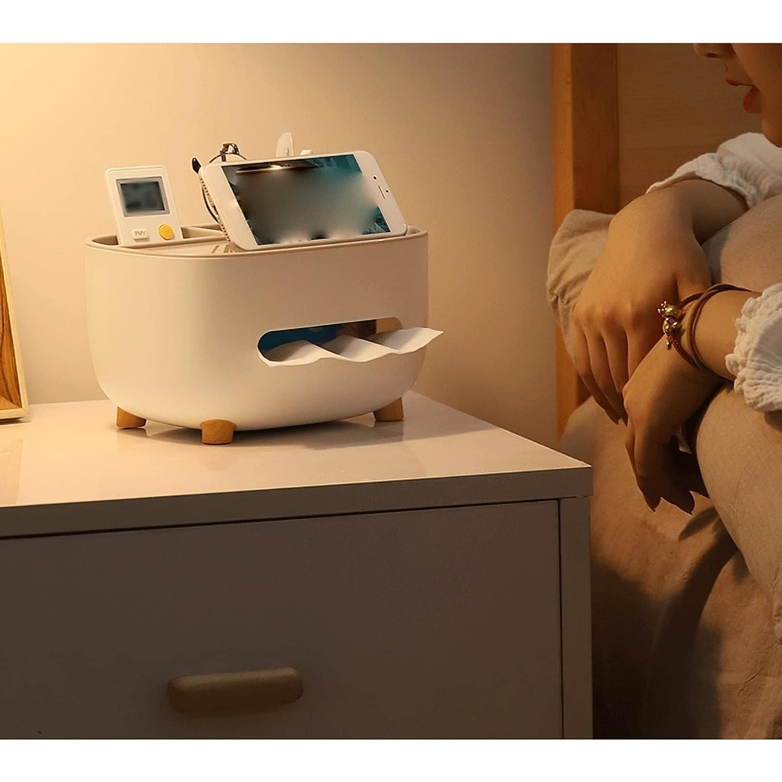 Suport pentru Servetele, Flippy, Cutie Multifunctionala, Design Minimalist, ABS, cu Suport pentru Obiectele Personale, pentru Birou, 21x12x12 cm, Gri