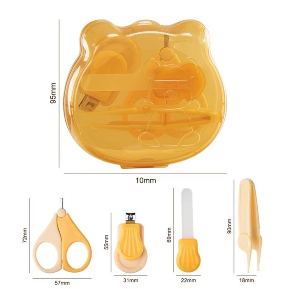 Set Ingrijire Unghii pentru Bebelusi, Flippy, Cutie de Depozitare in Forma de Ursulet, 10 x 9.5 cm, Galben