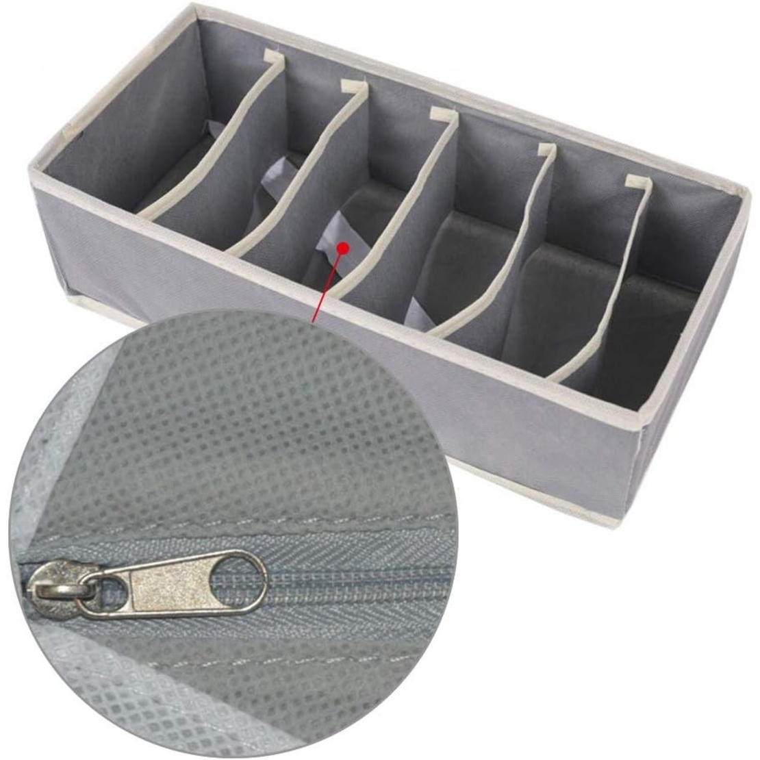 Cutie De Depozitare, Flippy, Pentru Lenjerie, Sosete Si Sutiene, Material Textil, 6 Compartimente, 32 x 16 x 10 cm, Culoare Gri