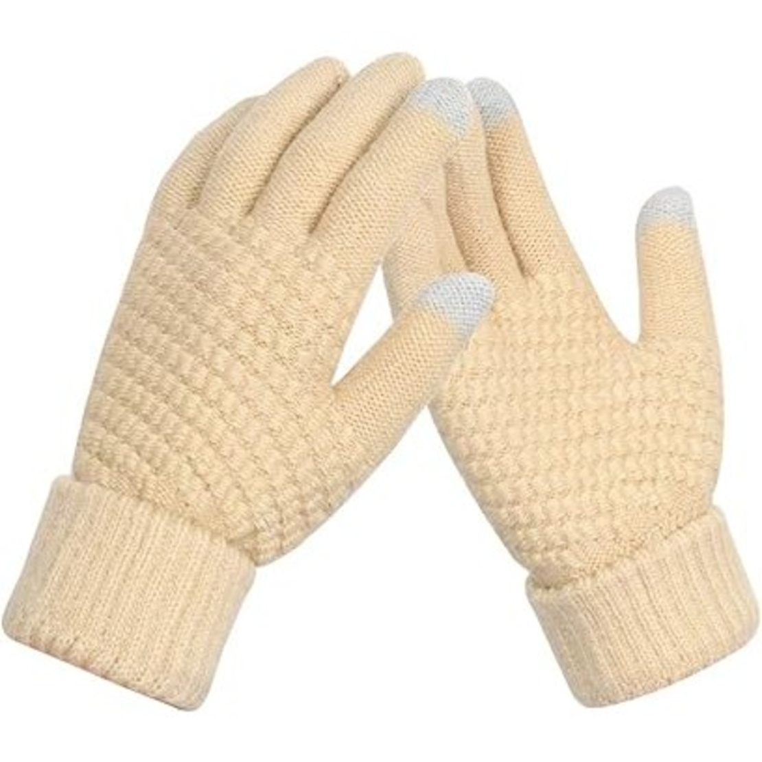 Manusi de Dama, Flippy, Functie Touchscreen (ecran tactil), Material Acril Tricotat, Manseta Elastica, Interior Catifelat, Marime Universala, Bej