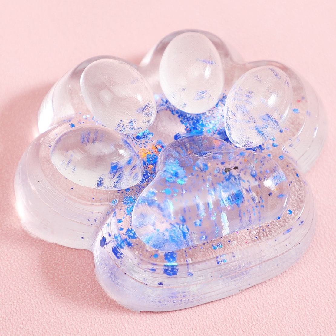 Jucarie Antistres Squishy, Flippy, cu Revenire Lenta, Squeeze Pinch Family, Model Cat Paw, 6.5 x 7 cm, din Tpr, 4-6 Ani, Model 4 Sclipici, Transparent