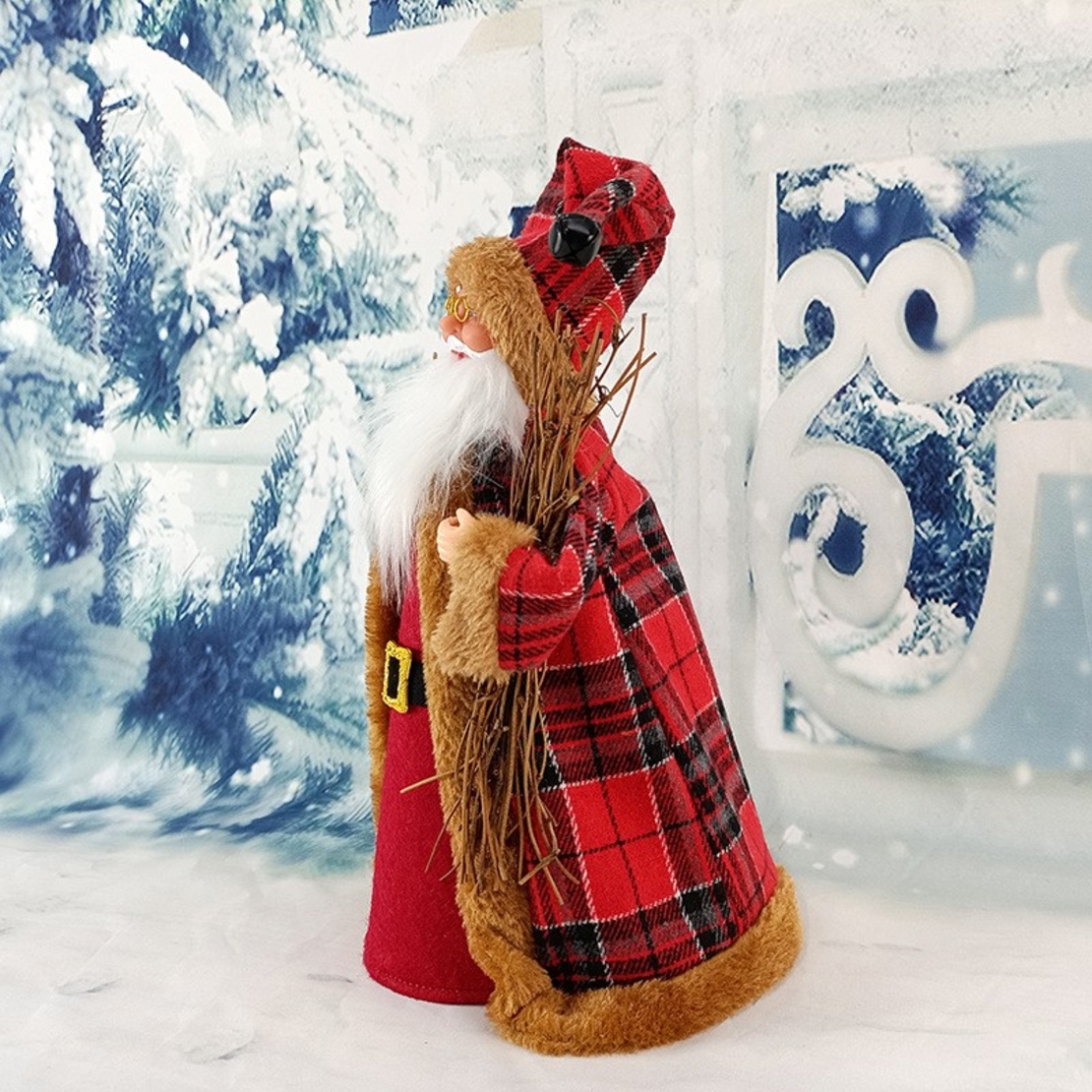 Decoratiune de Craciun, Flippy, Mos Craciun Rotativ, din Plastic/Poliester, 31 x 14 x 12 cm, cu Lumini si Sunete, Rosu