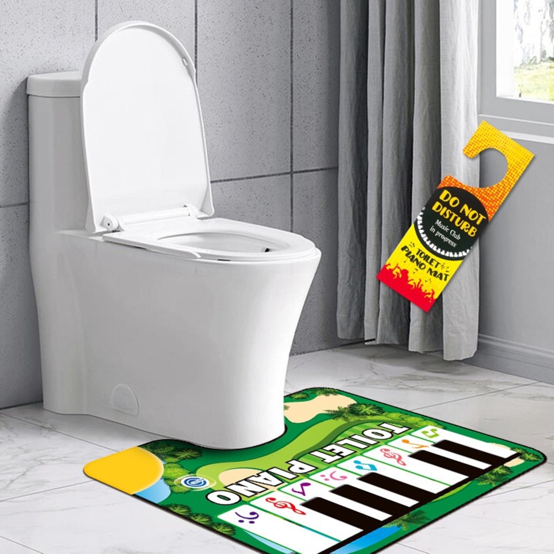 Covoras de Baie, Flippy, Model Pian Electric, Interactiv, 3 Moduri, +14 Ani, din Panza, cu Baterii, 60 x 48 cm, Verde