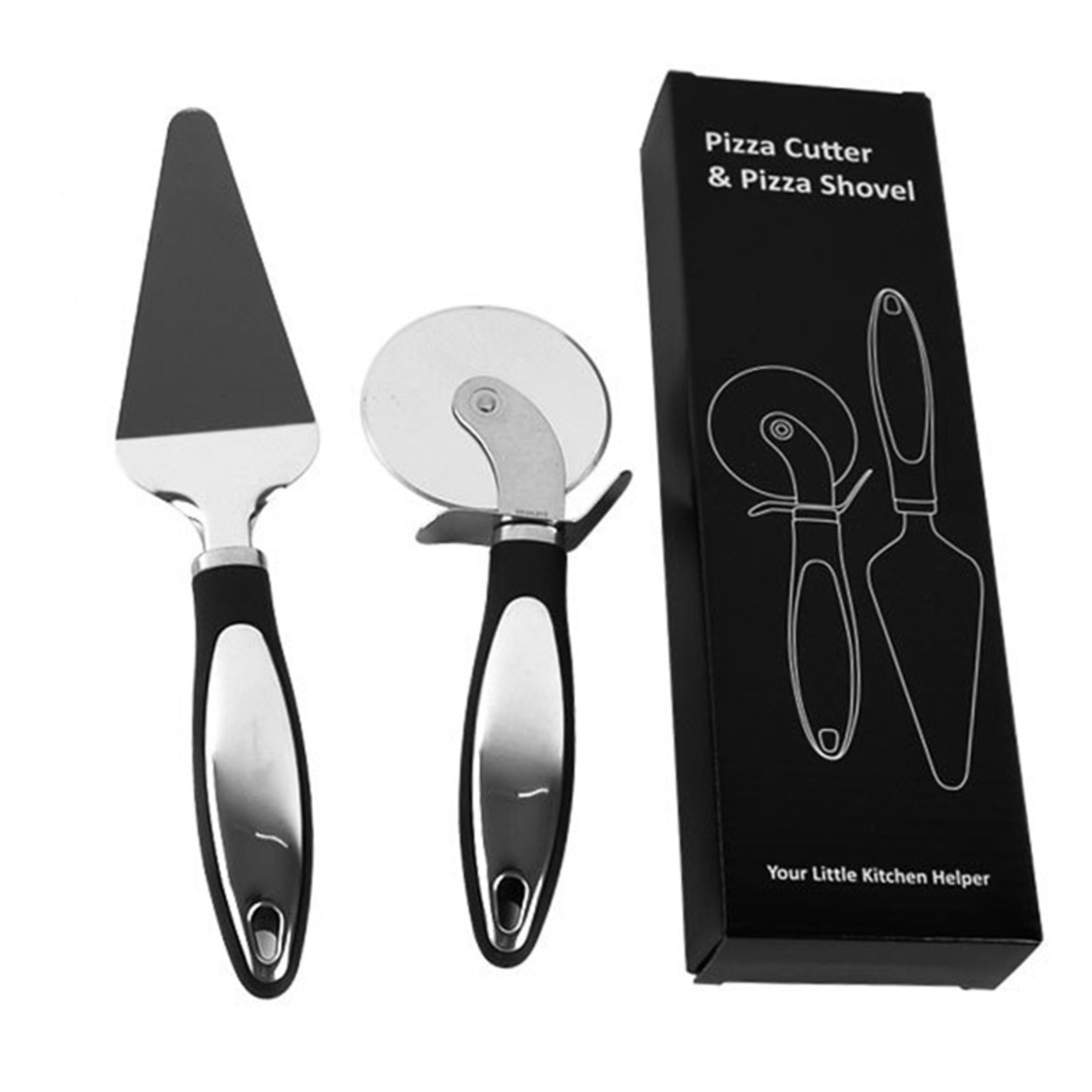 Feliator si Lopatica pentru Pizza, Flippy, set din 2 ustensile, Otel Inoxidabil, Maner Antiderapant, 26.5 x 8 x 3 cm, Negru