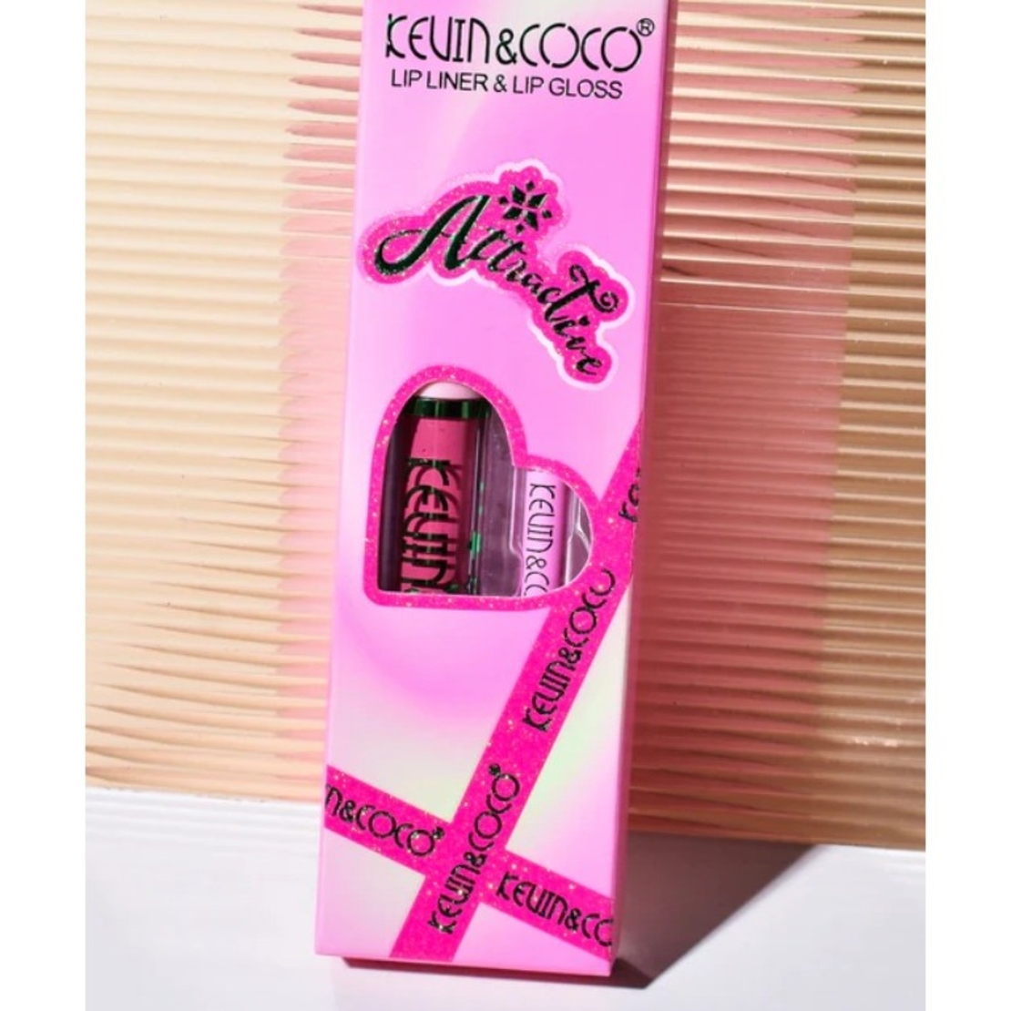 Set 2 Produse de Buze, Kevin&Coco, Attractive, Creion de Buze si Ruj Lichid, Roz