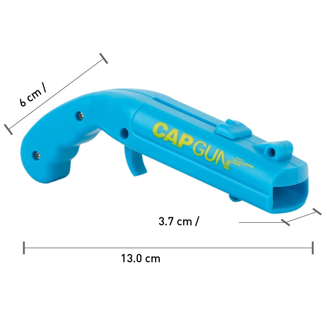 Deschizator de sticle, Flippy, Model Pistol, Plastic, ABS, pentru Dopuri Metalice, 13 x 6 x 3.7 cm, Albastru