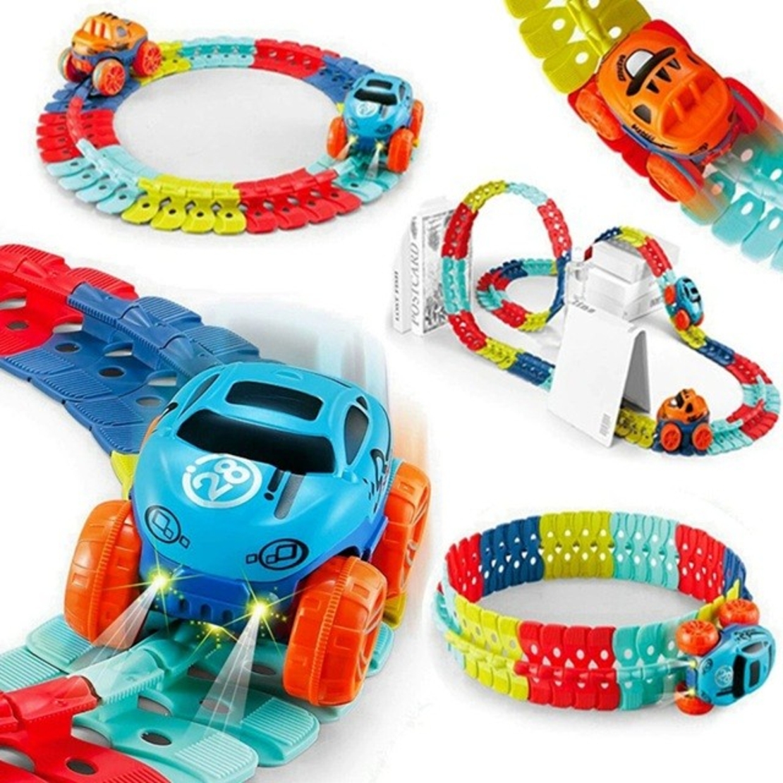 Jucarie de Constructie RollerCoaster, Flippy, 184 de Piese, 44.5x36x7 cm, cu Masini, Multicolor