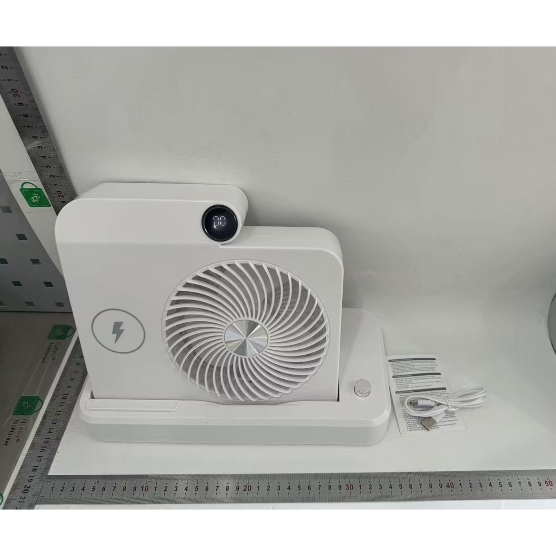 Ventilator 2in1, Flippy, Functie Incarcare Telefon Wireless, 100 Trepte de Viteza, 2400 mAh, 5V, 2A, 25 x 16.5 x 24 cm, Alb