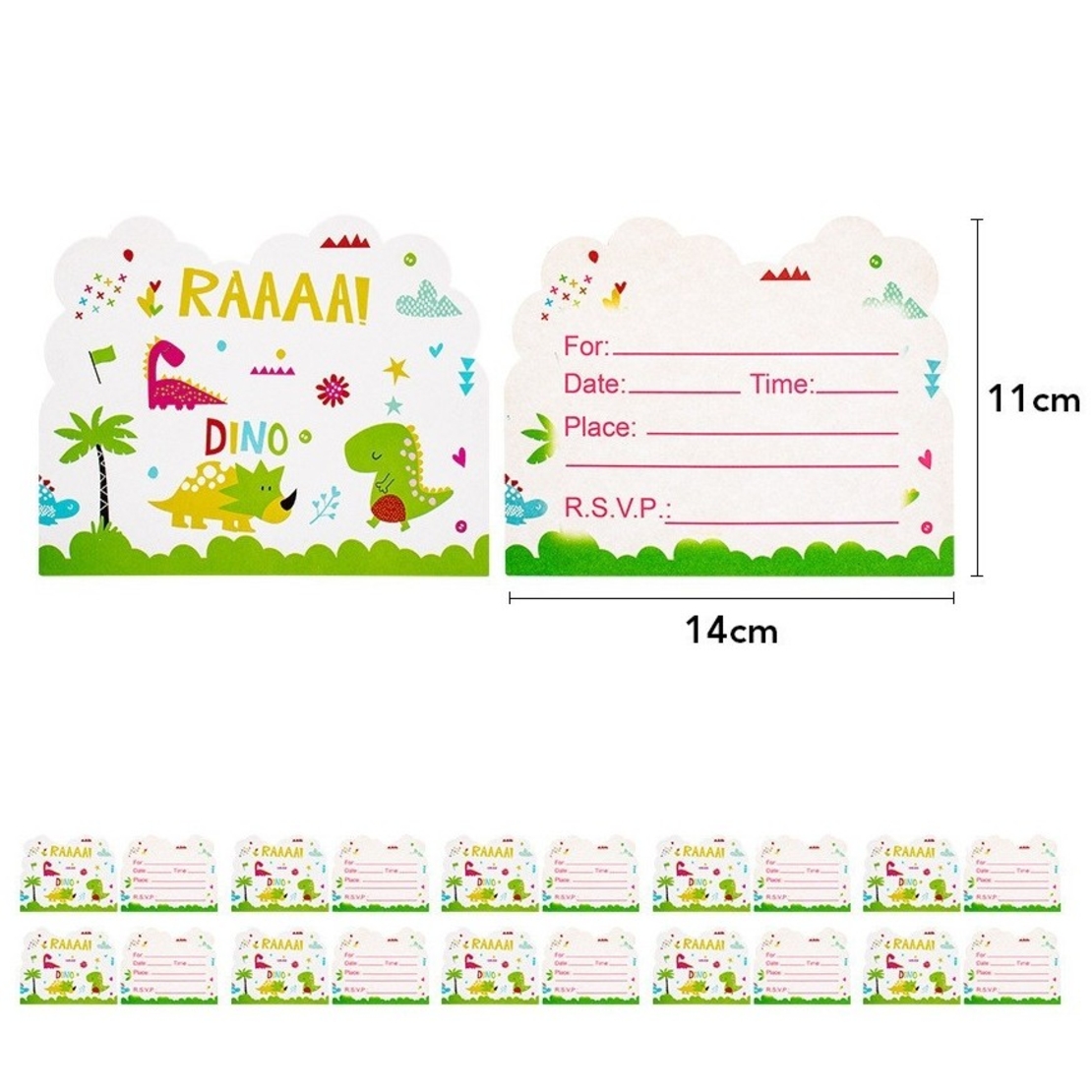 Set 10 Invitatii pentru Petrecere, Flippy, Colectia Dino Park, 11 x 14 cm, din Carton, Multicolor