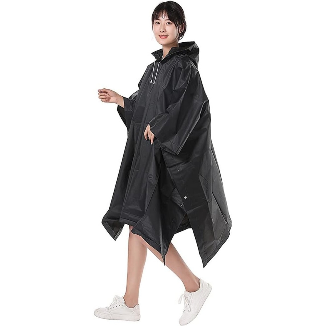 Pelerina de Ploaie, Flippy, pentru Adulti, EVA, Tip Poncho, Impermeabila, Rezistenta la Vant, Capse Laterale, 160 g, Negru