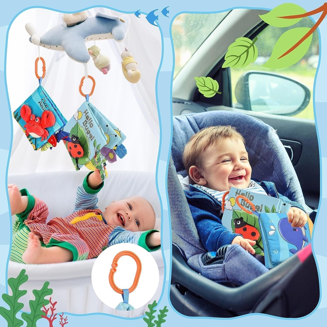 Carte Senzoriala, Flippy, pentru Bebelusi, 15x16x4 cm, cu Animalute, 3D, Cu Sunete si Fosnete, 0-3 Ani, Model Crab, Multicolor