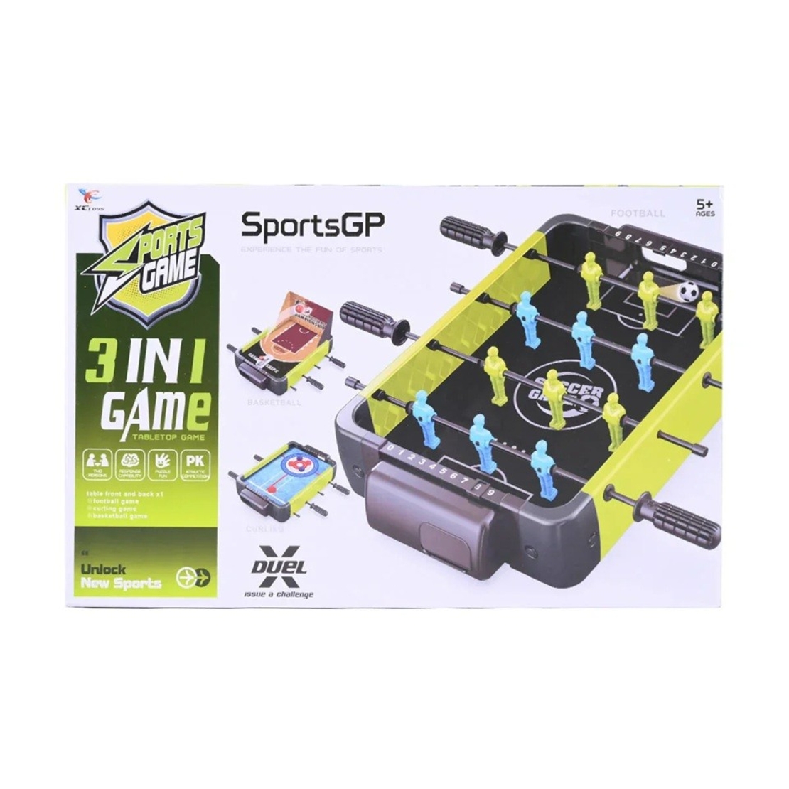 Masa de Fotbal 3in1, Flippy, Basket, Curling, 4 Manere, cu Tablou de Scor, din ABS, pentru Adulti/Copii +5 Ani, 36.5 x 6.6 x 22.5 cm, Verde/Negru