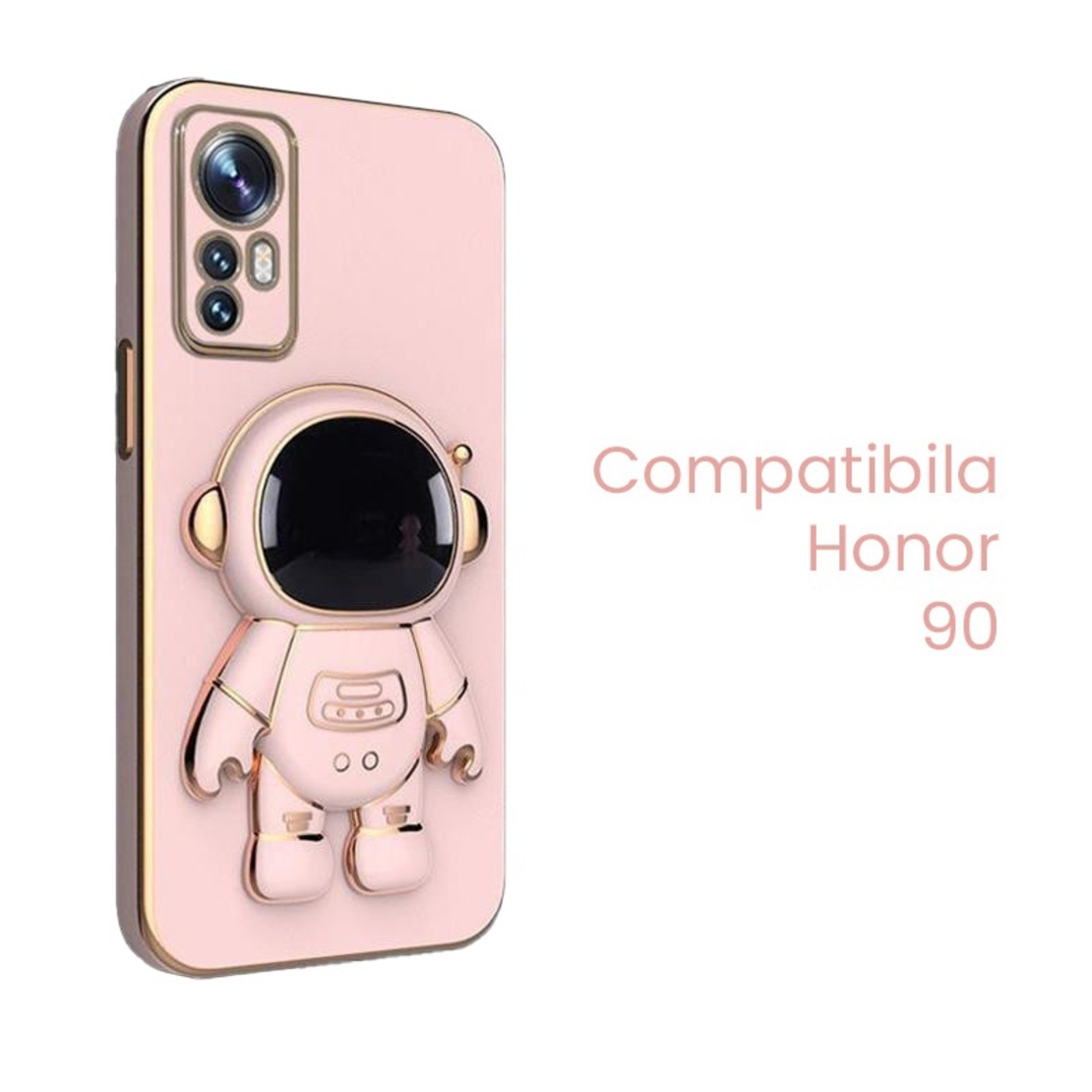 Husa de Protectie 2 in 1, Flippy, Husa de Protectie pentru Honor 90, Model Astronaut, Husa cu Suport, din TPU, Roz