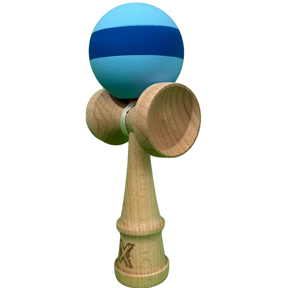 Kendama X Originala, Flippy, 18 cm, Profesionala, +9 Ani, din Lemn, Model cu Dunga, Bleu/Albastru