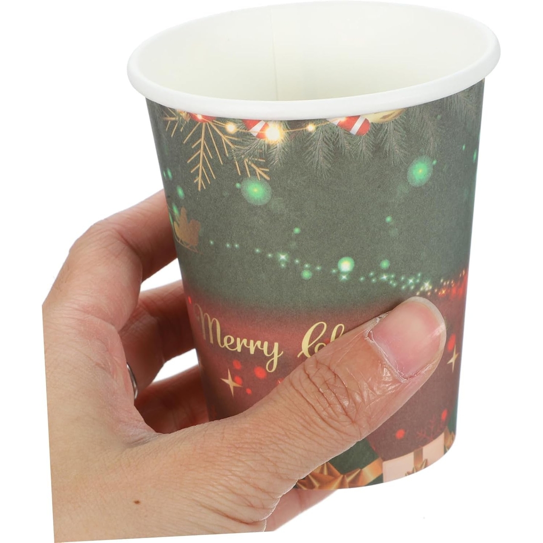 Set 16 Pahare de Unica Folosinta, Flippy, Model Merry Christmas, Tematica de Craciun, 9.14 cm, Rosu Verde