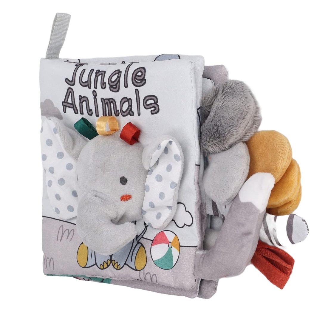 Carte Senzoriala, Flippy, pentru Bebelusi, 15x16x6 cm, cu Animalute, 3D, Cu Sunete si Fosnete, 0-3 Ani, Model Elefantel, Gri