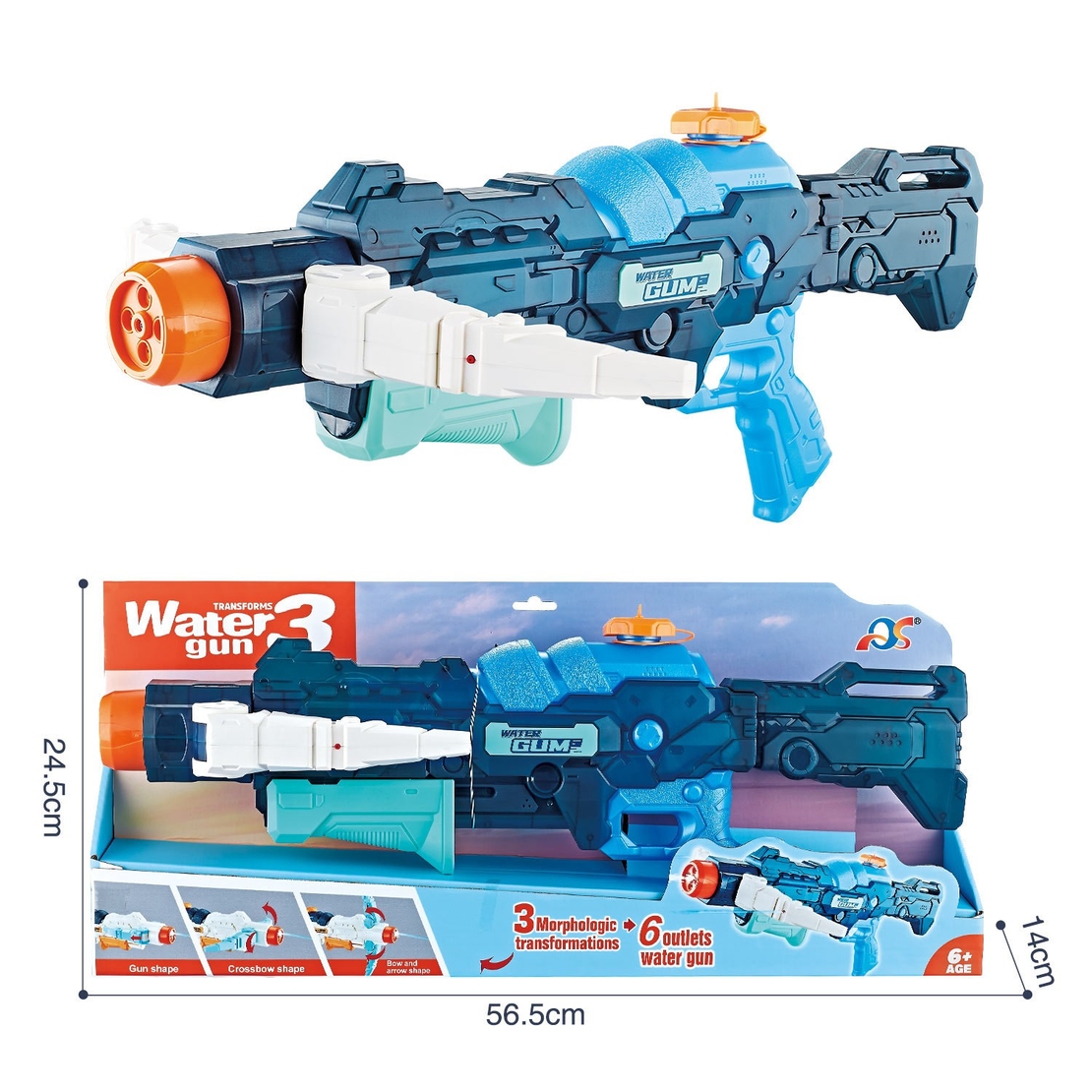 Pistol cu Apa, Flippy, +6 Ani, Rezervor 700 ml, 4 Moduri de Stropire, din Plastic, 56 x 37 x 23 cm, Albastru