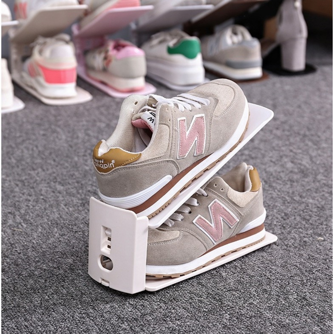 Suport pentru Pantofi, Flippy, din Plastic, Reglabil, 2 Niveluri, 27 x 10 x 20 cm, Alb