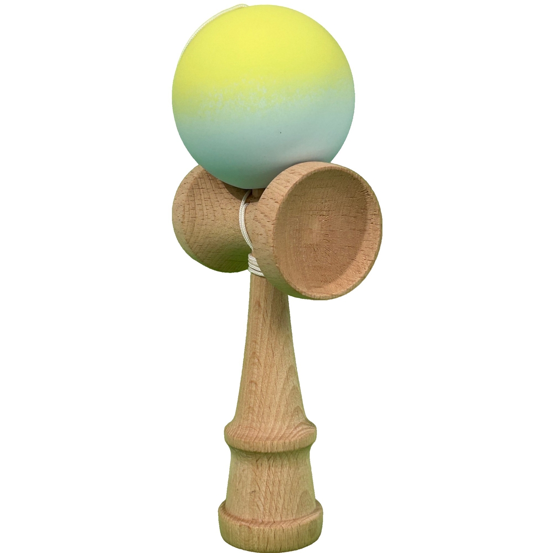Jucarie Interactiva Kendama Profesionala, Flippy, din Lemn, 18 x 7 x 6 cm, Joc de Indemanare pentru Copii si Adulti, Gradient Galben Verde deschis