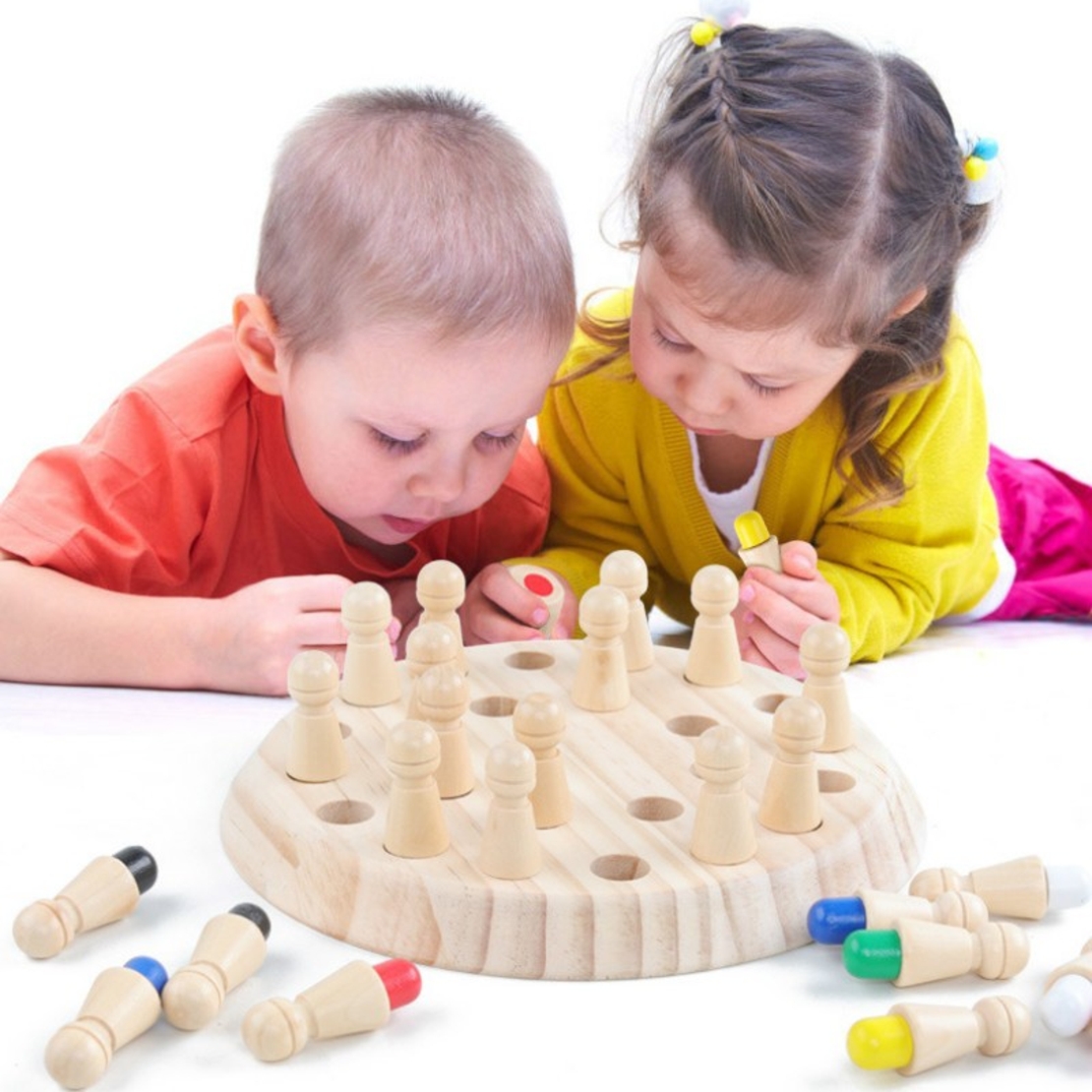 Joc de Memorie, Flippy, pentru Toata Familia, din Lemn, Diametru Tabla de Joc 17 cm, Interactiva, +4 Ani, 6 Culori, Multicolor