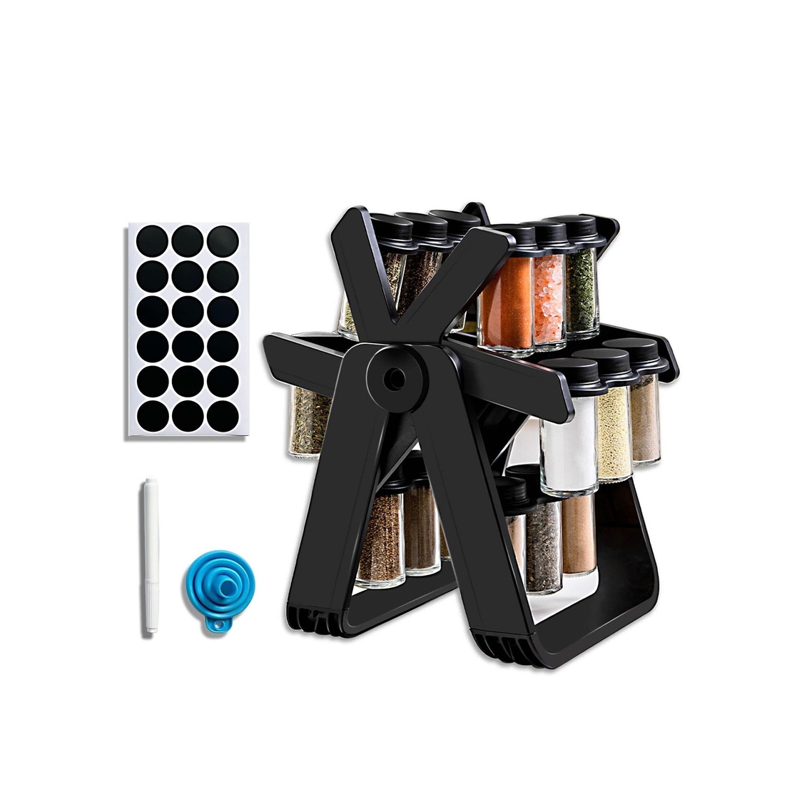 Suport Pentru Condimente Rotativ, Flippy, Multifunctional, Pivotant 360°, Portabil, Usor de Montat, 34x23 cm, ABS/Sticla, Negru