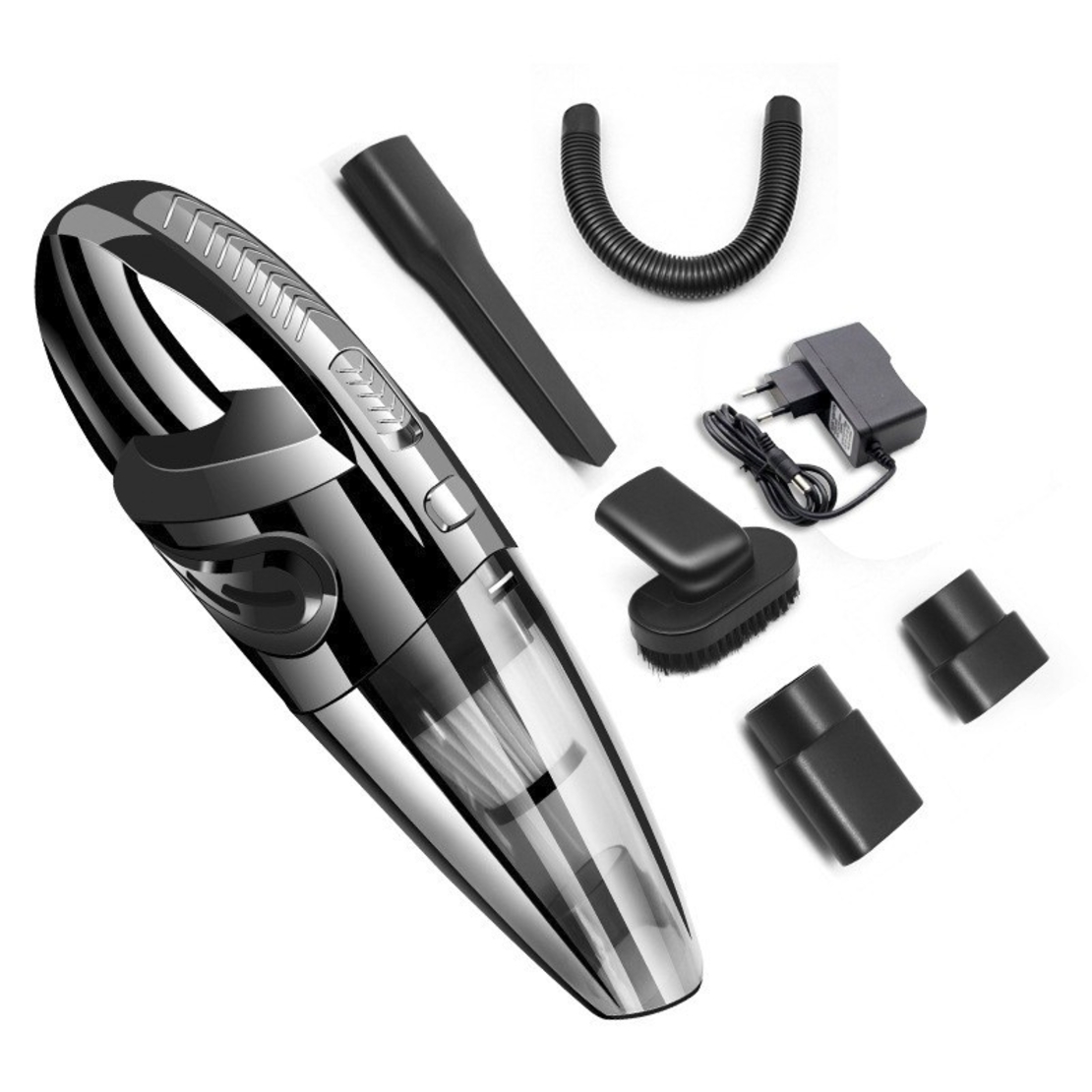Aspirator de Mana Portabil Turbo, Flippy, pentru Uz Caznic sau Auto, Functie de Aspirare Umeda si Uscata, Incarcare la Priza, 32.000 rot/min, Putere 120W, Aspirare cu Vid de 4 Bar, 5 Accesorii pentru Spatii Inguste, Negru