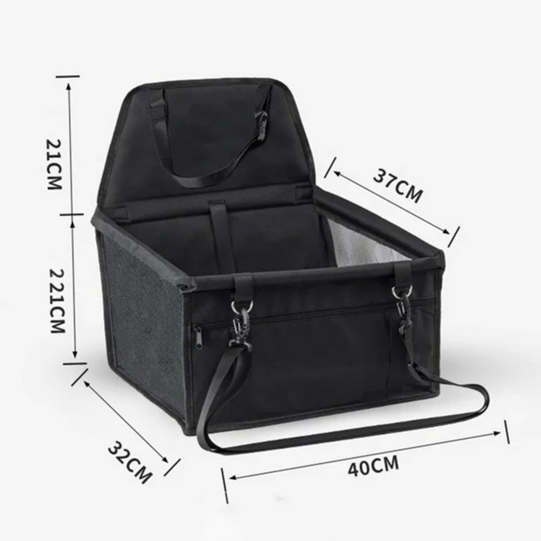 Scaun Auto pentru Animalele de Companie, Flippy, Cos Auto pentru Animale, cu Prindere de Scaun si Centura de Siguranta, 41 x 34 x 28 cm, Negru