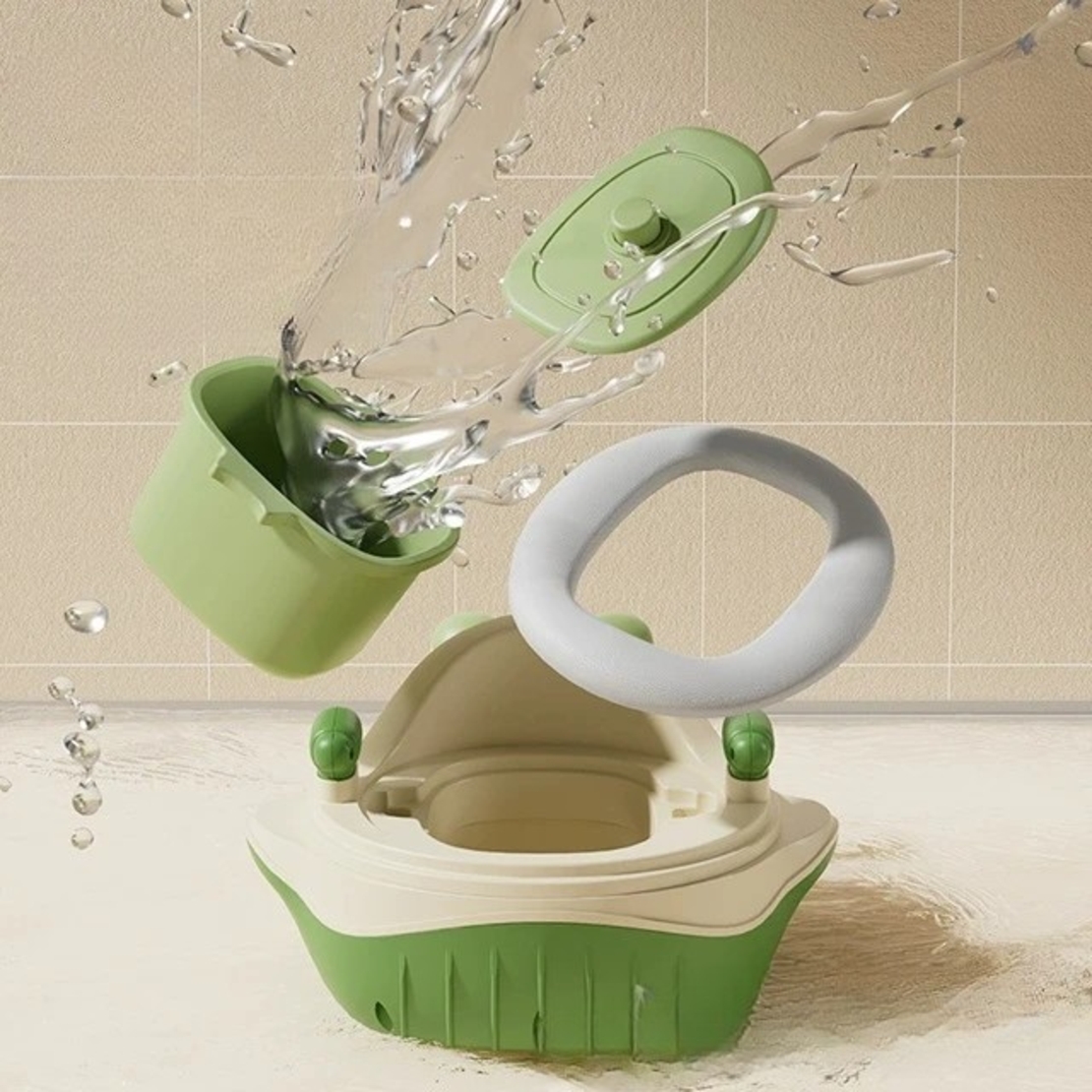 Olita 2in1, Flippy, Model Balena, cu Reductor WC, din Plastic, cu Muzica si Lumini, 36 x 41 x 20 cm, Verde