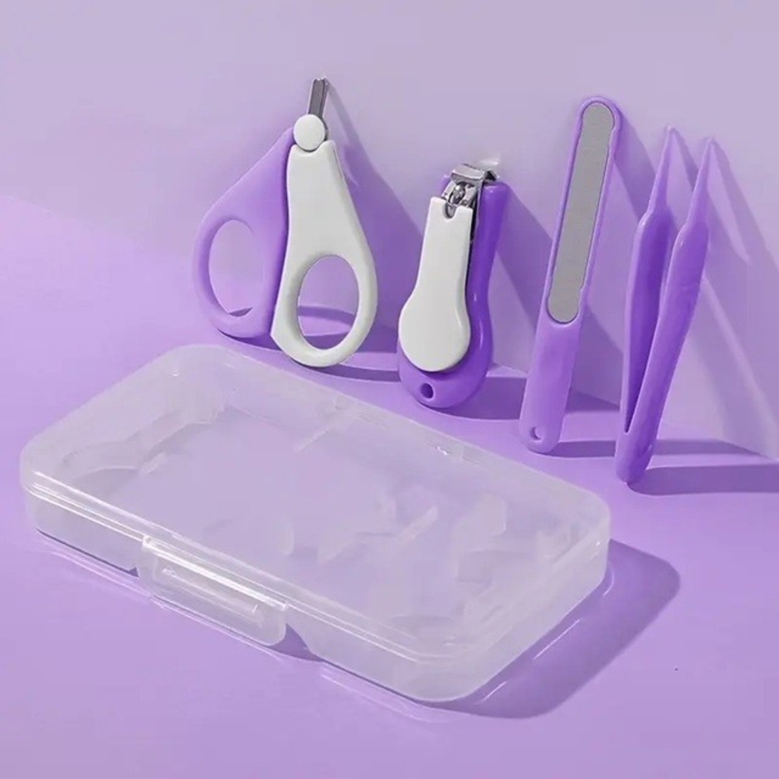 Set 4in1 de Ingrijire Unghii pentru Bebelusi, Flippy, Cutie de Depozitare Texturata, 0-6 Ani, 13.6x8x2 cm, Mov
