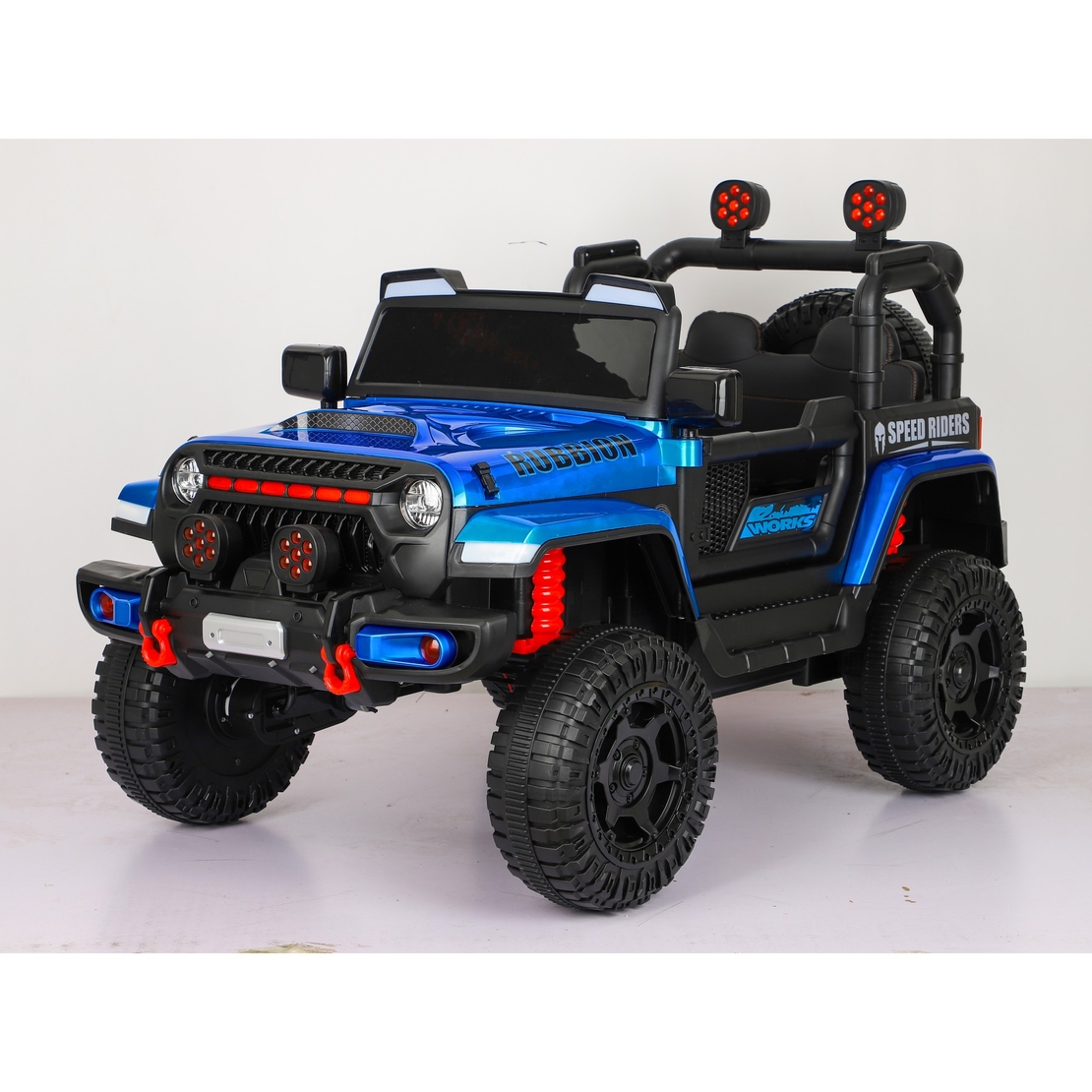 Masina Electrica pentru Copii, Flippy, Off-Road, Conectare Bluetooth, telecomanda, Tractiune Spate, Lumina Intermitenta, Baterie 12V 7Ah, 120 x 63 x 68cm, Albastru
