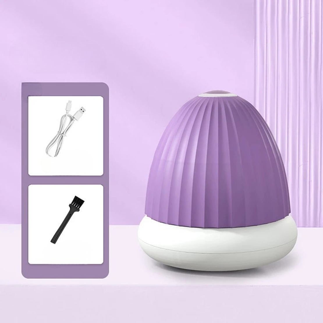 Aparat de Scame 2 in 1, Flippy, Curatare Haine si Lampa de Veghe, 3 Trepte, Incarcare Tip C, 4 W, 9 x 10 cm, Mov