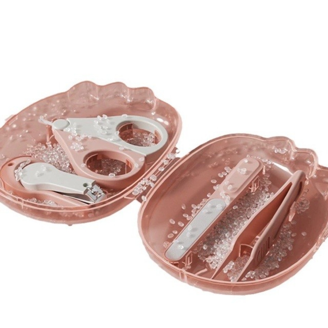 Set 4in1 de Ingrijire Unghii pentru Bebelusi, Flippy, Cutie de Depozitare Dinozaur Transparent, 0-6 Ani, 11.5 x 9 x 3 cm, Roz