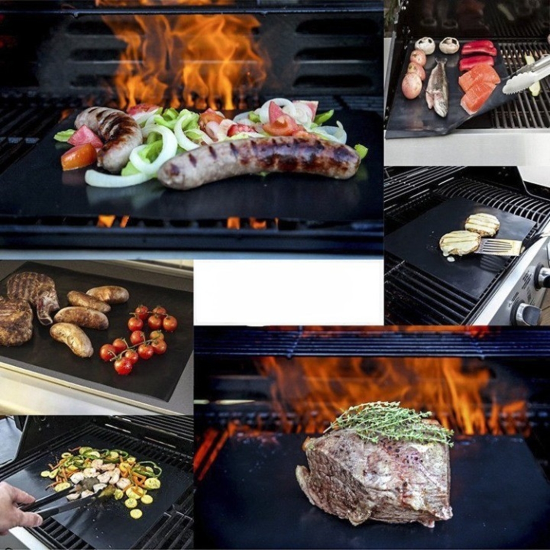 Set 4 Folii Antiaderente din Teflon, Flippy, Multifunctionale, Rezistente la Apa si Temperaturi Ridicate, pentru Gratar, Cuptor, BBQ Grill, 40x33 cm, Negru
